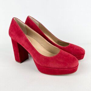 Copper Key Womens Flirty Suede Platform Pumps Red Chunky Block Heel size 9.5